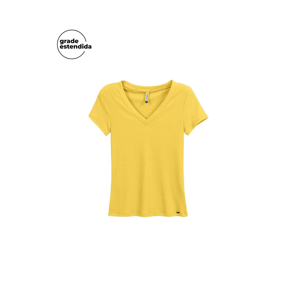 Blusa Feminina Básica Gola V Marialícia Amarelo em Oferta na Shopee