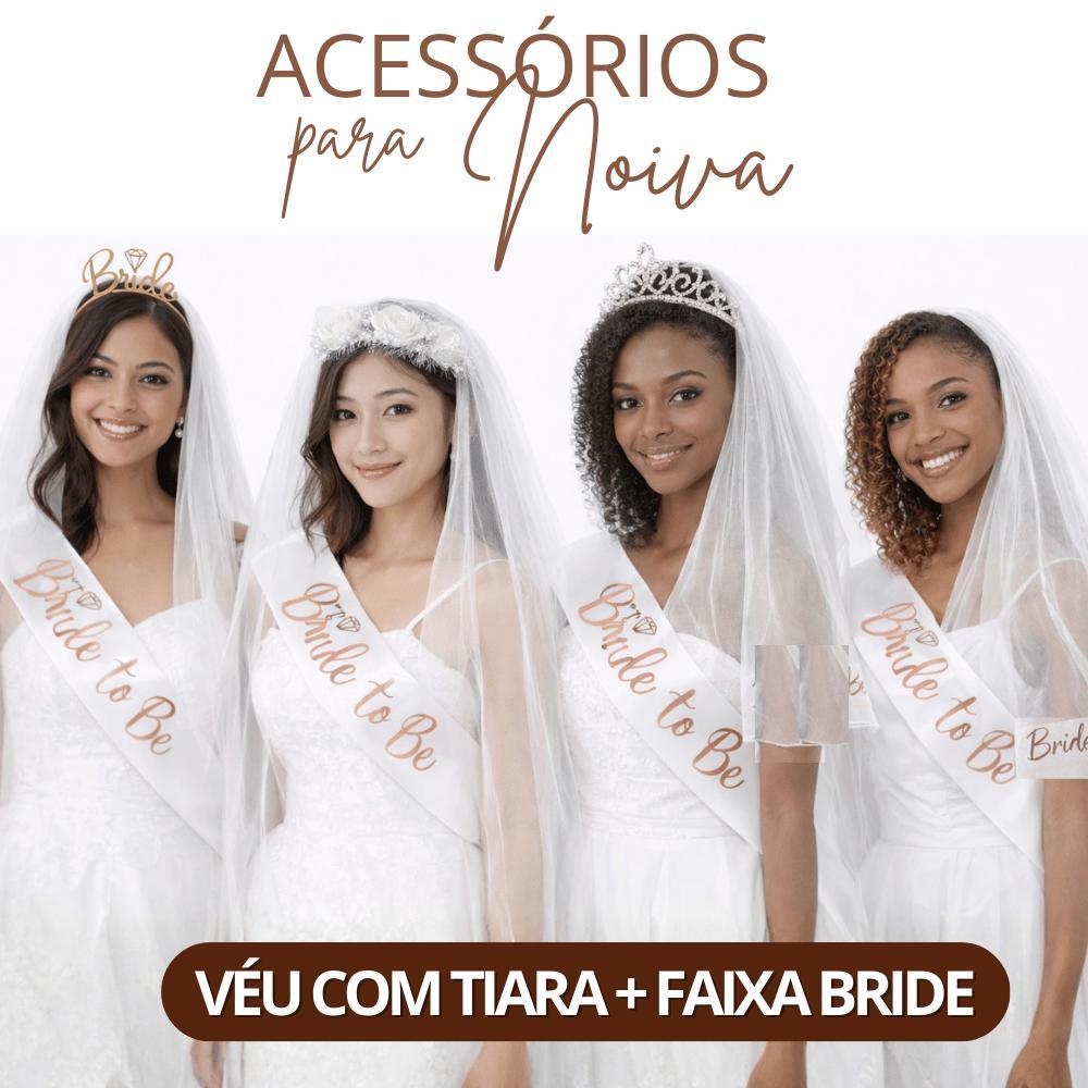Kit Tiara Bride Despedida de Solteira  Véu com Tiara + Faixa Noiva Bride Variedades Véu Festa