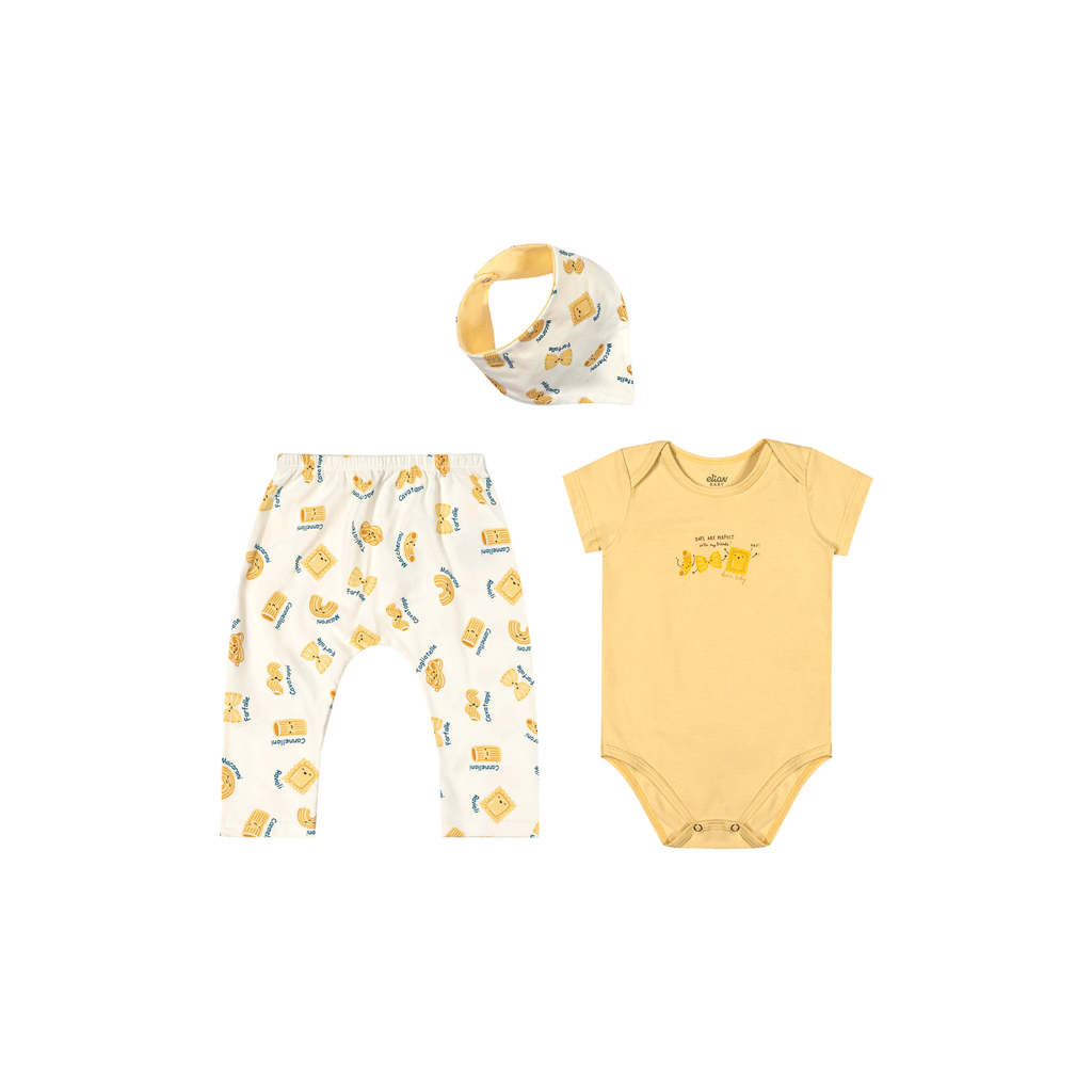 Kit Bebê Menino Macarrão Com Babador Elian Amarelo em Oferta na Shopee