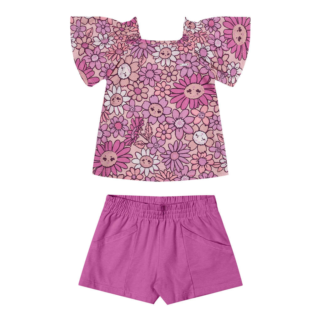 Conjunto Infantil Menina Floral Alegre Elian Rosa