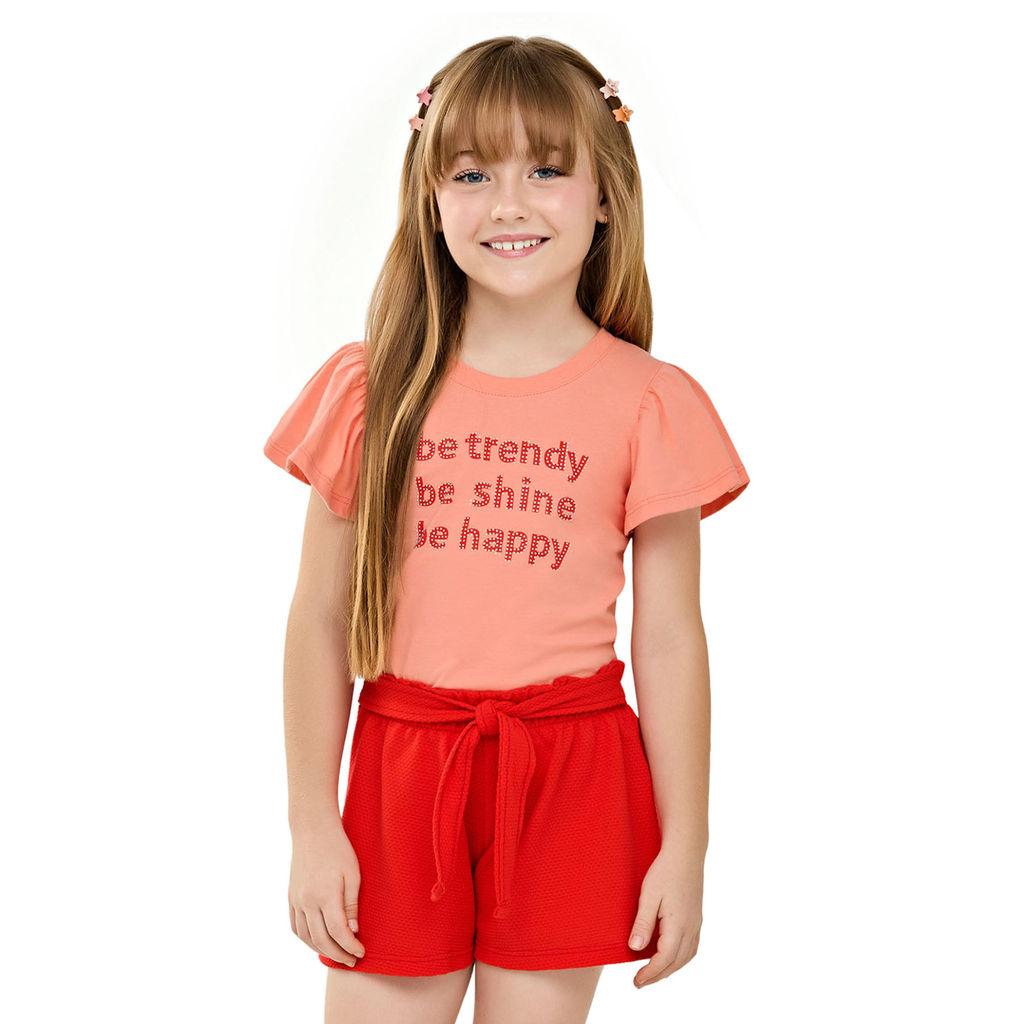Conjunto Infantil Menina Blusa e Short Com Laço Elian Laranja em Oferta na Shopee