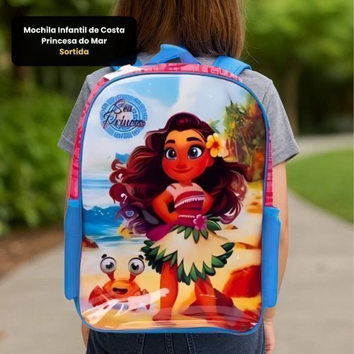 Mochila Infantil Princesa Mar Costas Estampada Resistente Escolar Criança Achadinhos