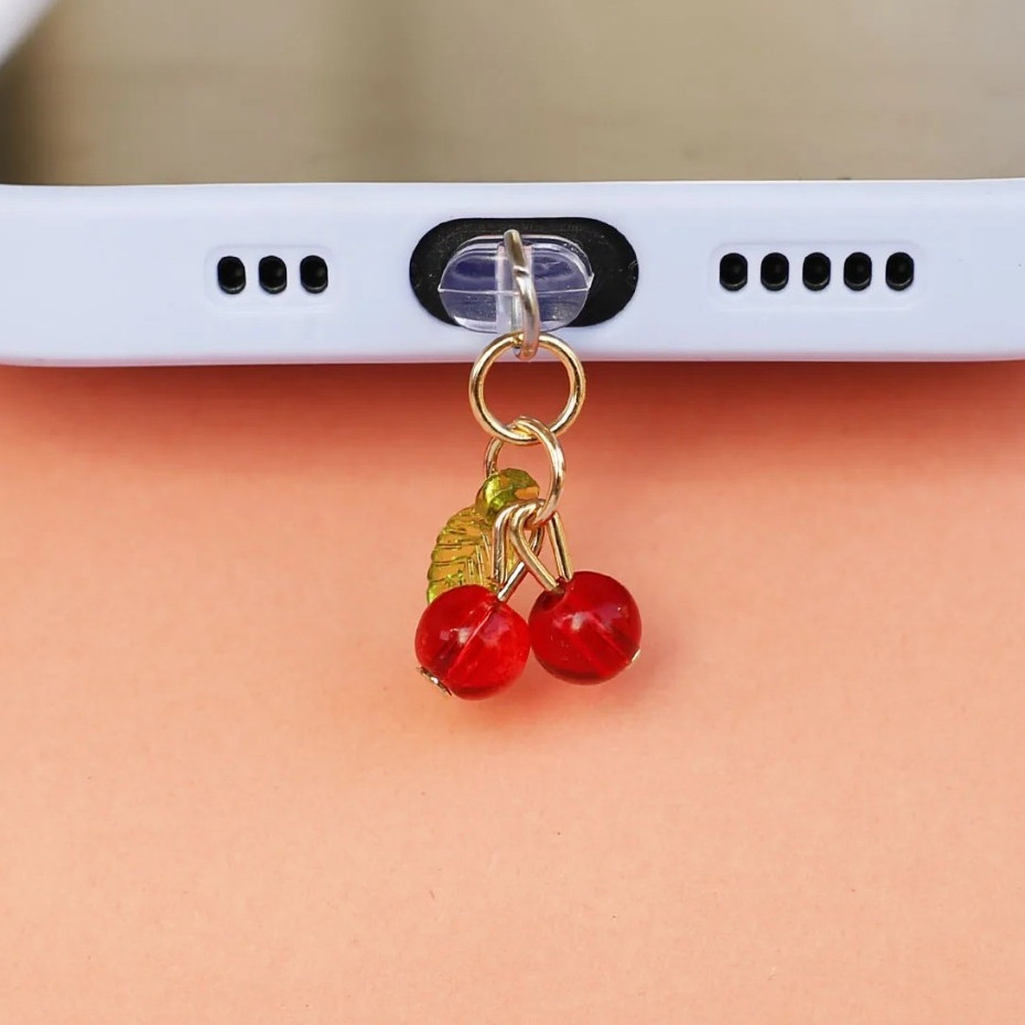 Tipo C Iphone Plug Cereja Cherry Protetor Poeira Pingente Entrada Celular Android Iphone Kindle Acessórios USB