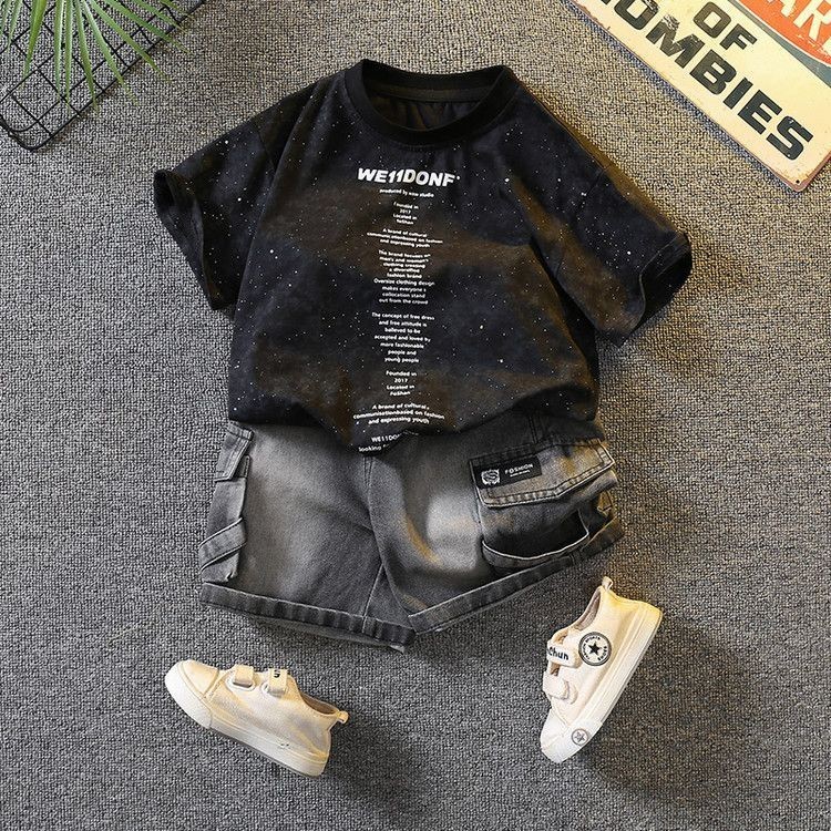 Roupas infantis meninos ternos finos roupas de verão roupas de manga curta Puffian bonito na moda bonito na moda#儿童装男童套装