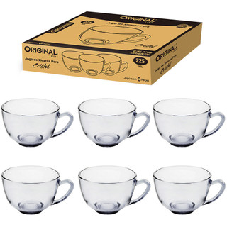 JOGO 6 XICARAS VIDRO 225 ML CRISTAL PERA IDEAL PARA CHA CAFE
