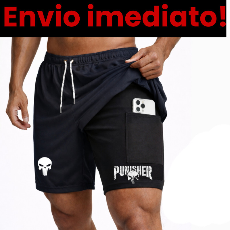 Short Masculino 2 em 1 Compressão Dry Fit com Elastano Caveira para Academia, Corrida, Treino e com Bolso para Celular em Oferta na Shopee