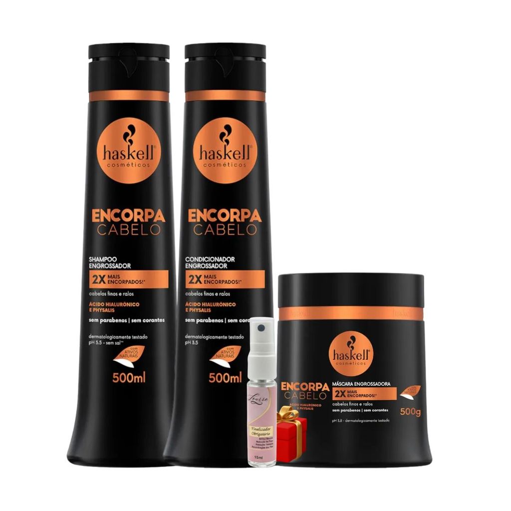 Kit Haskell Encorpa Shampoo 500ML 1 Condicionador 500ML  1 Mascara 500ML + Presente Lourre 15ml