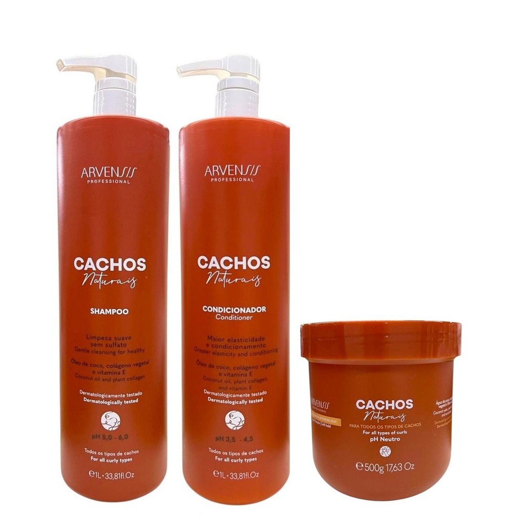 Kit Arvensis Professional Cachos Naturais - Shampoo 1L + Condicionador 1L + Geleia Ativadora Suave 500g