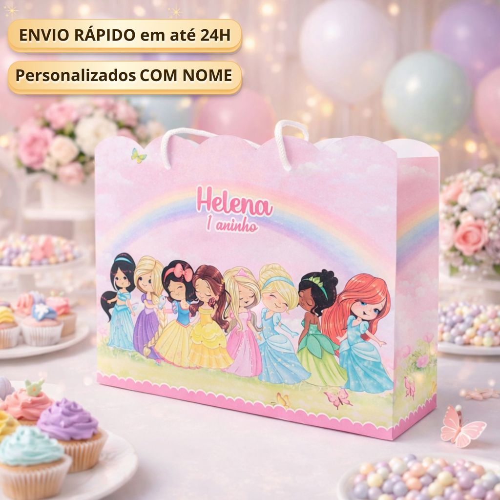Sacolinha G Princesas Cute Aquarela Pegue Monte Personalizada Caixinha Lembrancinha Kit Festa Luxo Sacolinha Grande