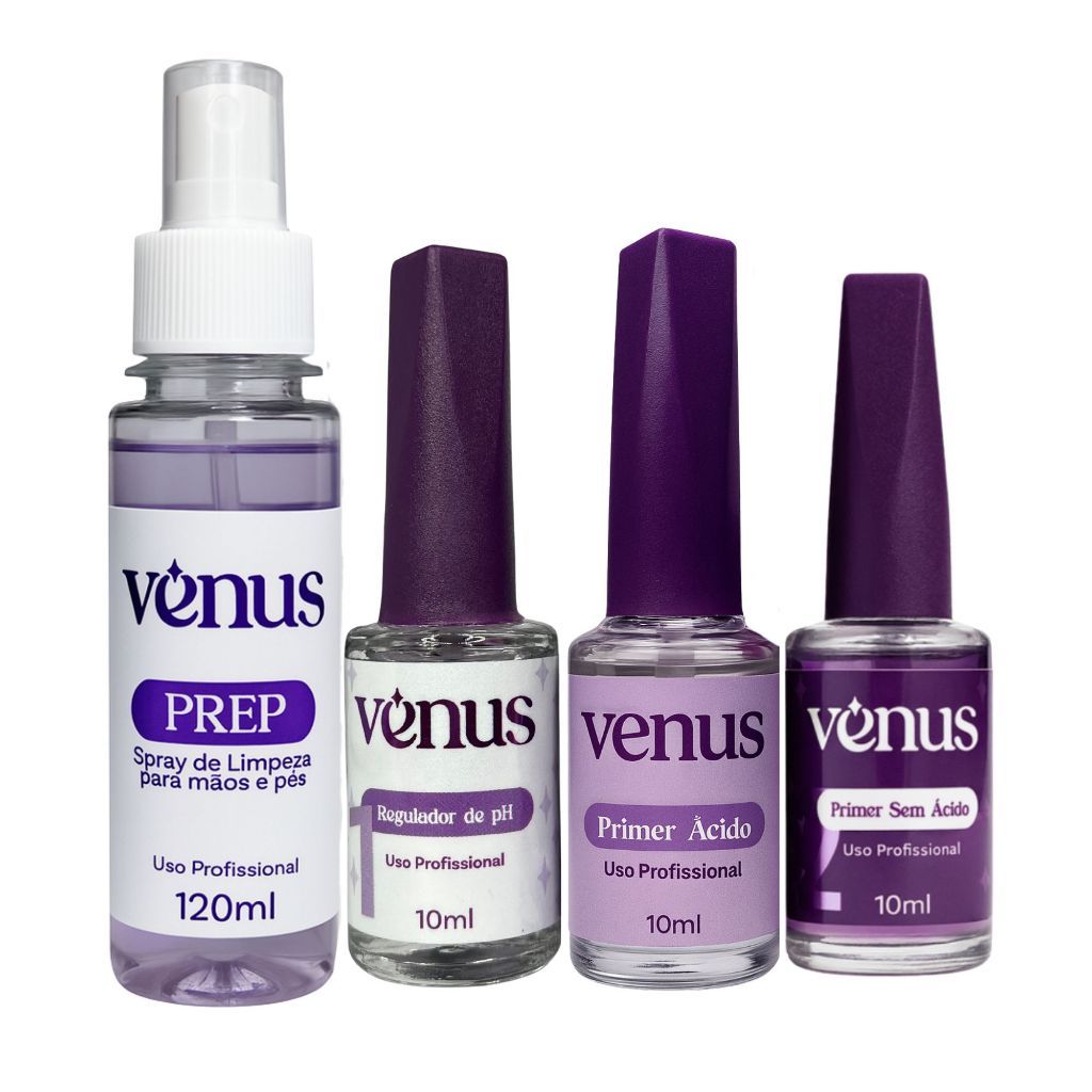 Kit Preparadores Passo 1 Vênus – Higienizador Spay Prep + Regulador de Ph + Primer  | Nails Unhas