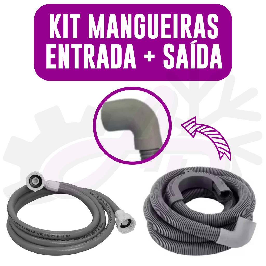 Kit Mangueira de Entrada  + Mangueira de Saída 3 Metros Máquina de Lavar Brastemp Consul