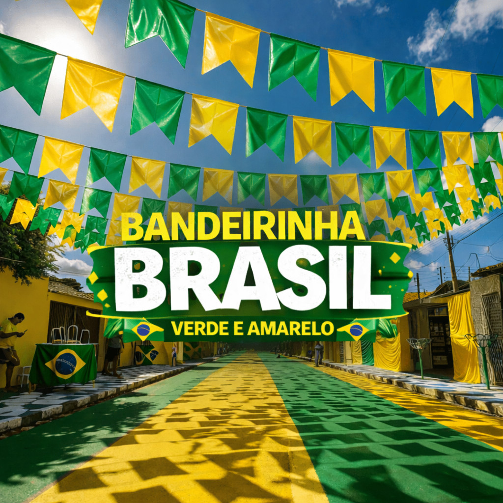 Kit Bandeirinha Brasil Verde e Amarelo em Metro Decoração Copa do Mundo Festa Torcida Plástico