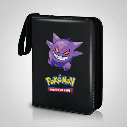 Album Pasta Fichário P/ 400 Cartas Gengar Pokemon C/ Ziper Preto