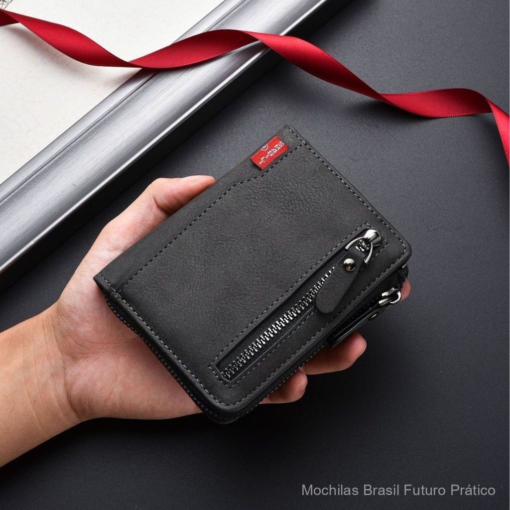 Nova carteira masculina com design exclusivo de zíper, múltiplos compartimentos para cartões, porta-cartões casual, gran