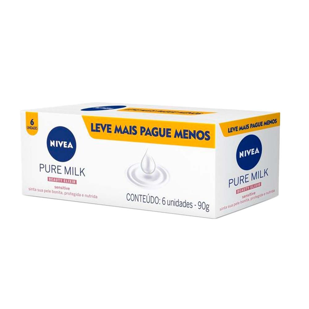 Sabonete em Barra Nivea Pure Milk Sensitive Promo 6 Unidades com 90g cada