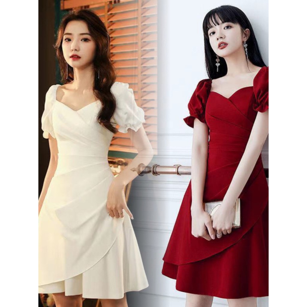 Vestido branco de manga curta com gola quadrada, certificado de gola registrada, vestido branco pequeno, simples, diário