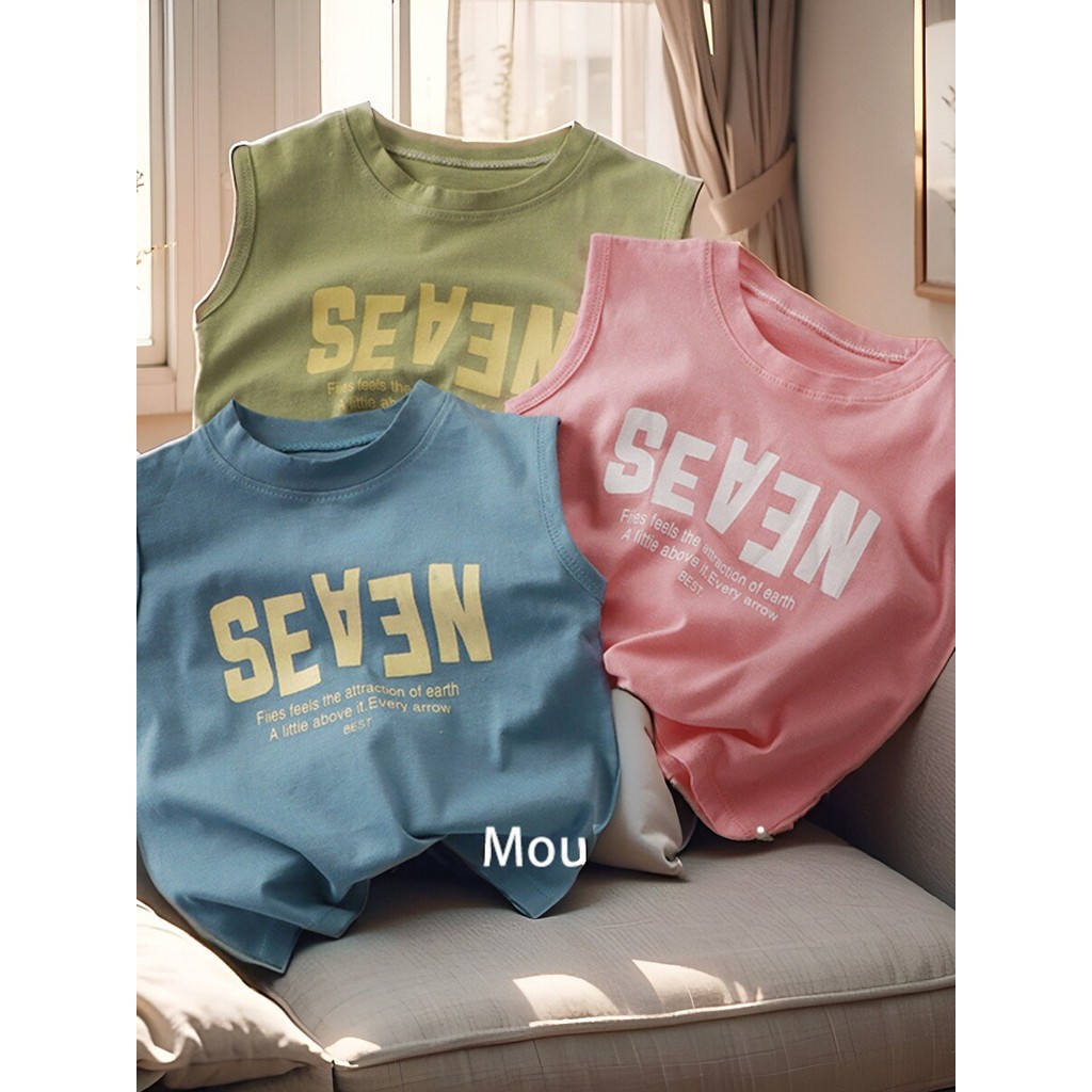 2026 crianças verão puro algodão topo versão coreana Casual colete meninos meninas sem mangas camiseta médio grande cria