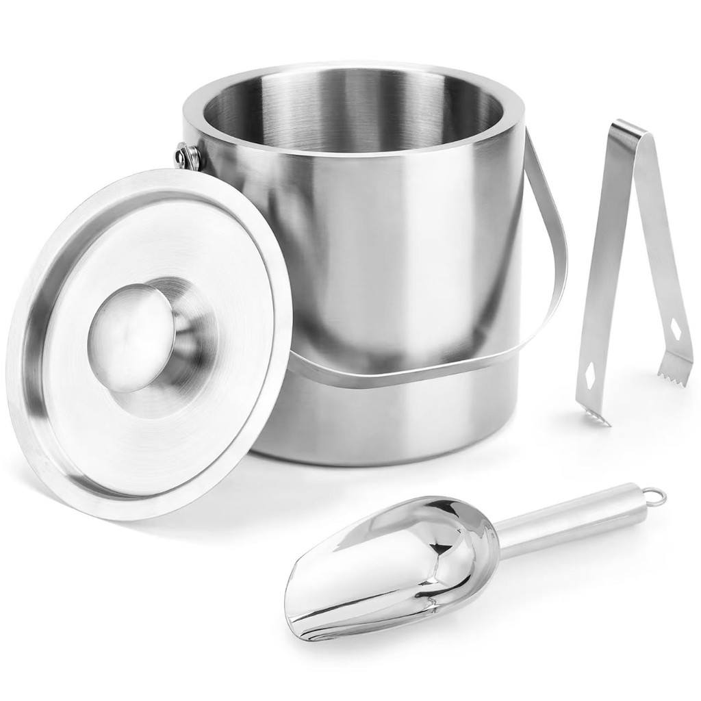 Baldes de gelo portáteis para festas Baldes de gelo de parede dupla de 3 litros com tampa,colher,pinça,alça. em Oferta na Shopee