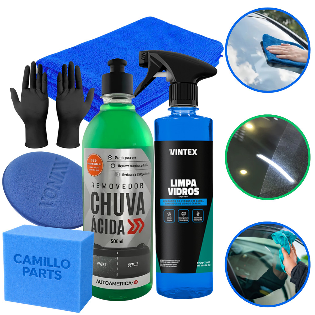 Limpador De Vidros E Removedor Chuva Ácida Autoamerica 500ml Com Pano Aplicador e luva