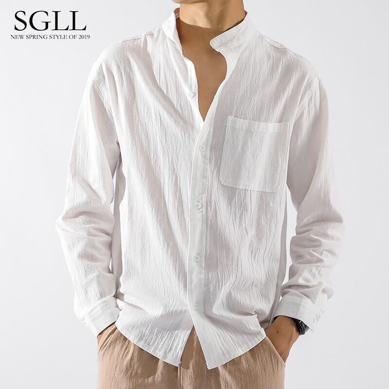 Camisa de linho masculina manga longa outono estilo chinês camisa masculina solta tamanho grande jaqueta masculina algod