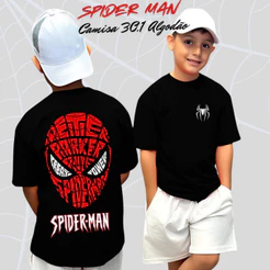 Camisa Infantil 30.1 TEIA01 Aranha Manga Curta Algodão Leve Fresca 2 ao 14 Menino Estampada