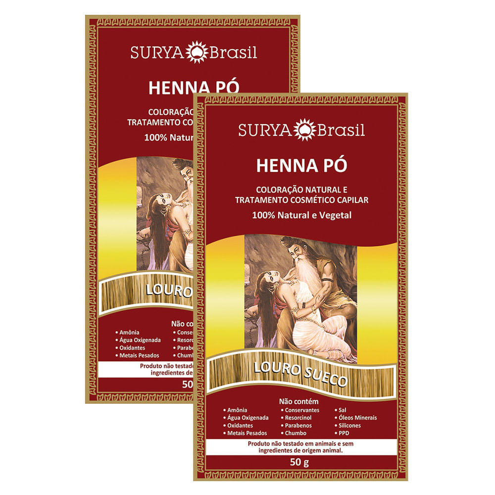 Kit 2 Henna Surya Pó 100% Natural Cor Louro Sueco 50g em Oferta na Shopee