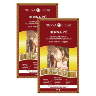 Kit 2 Henna Surya Pó 100% Natural Cor Louro Sueco 50g em Oferta na Shopee