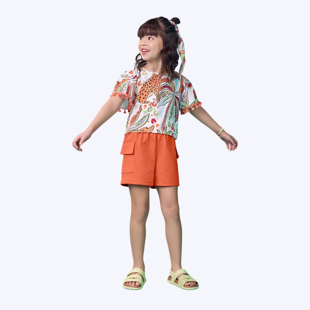 Conjunto Blusa Cropped Tropical e Shorts Moletom Juvenil Menina Nanai 6000305