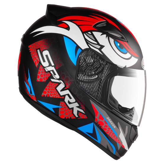 Capacete Moto Fechado Esportivo Ebf New Spark Dragon Preto Fosco Vermelho Com Narigueira