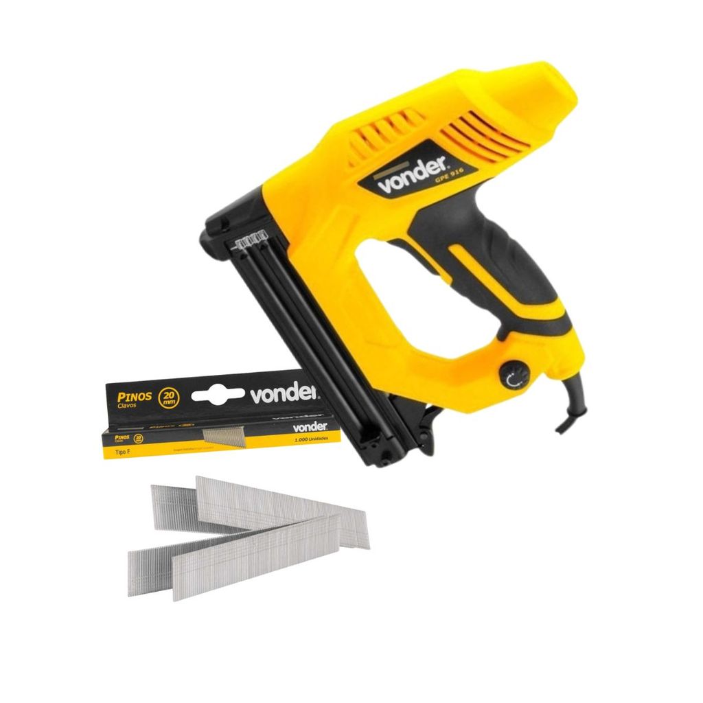 Kit Grampeador Elétrico GPE916 110V + 2000un Pino 20mm VONDER em Oferta na Shopee