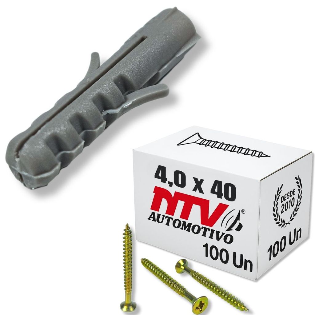 KIT 100 PARAFUSOS PHILIPS 4,0X40 PARA MDF COM 100 BUCHAS M6 NYLON FIXAÇÃO FORTE