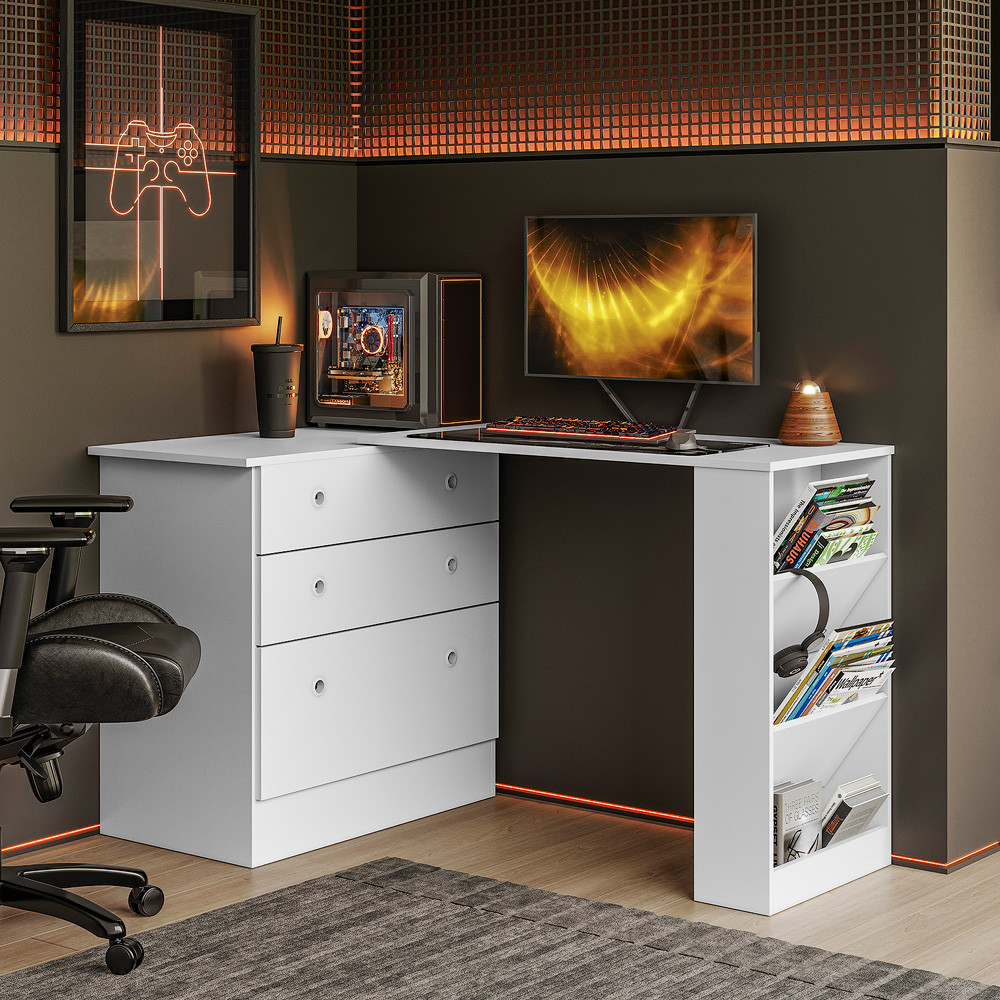 Cômoda Multiuso Gamer com Mesa Giratória 90° e 3 Gavetas