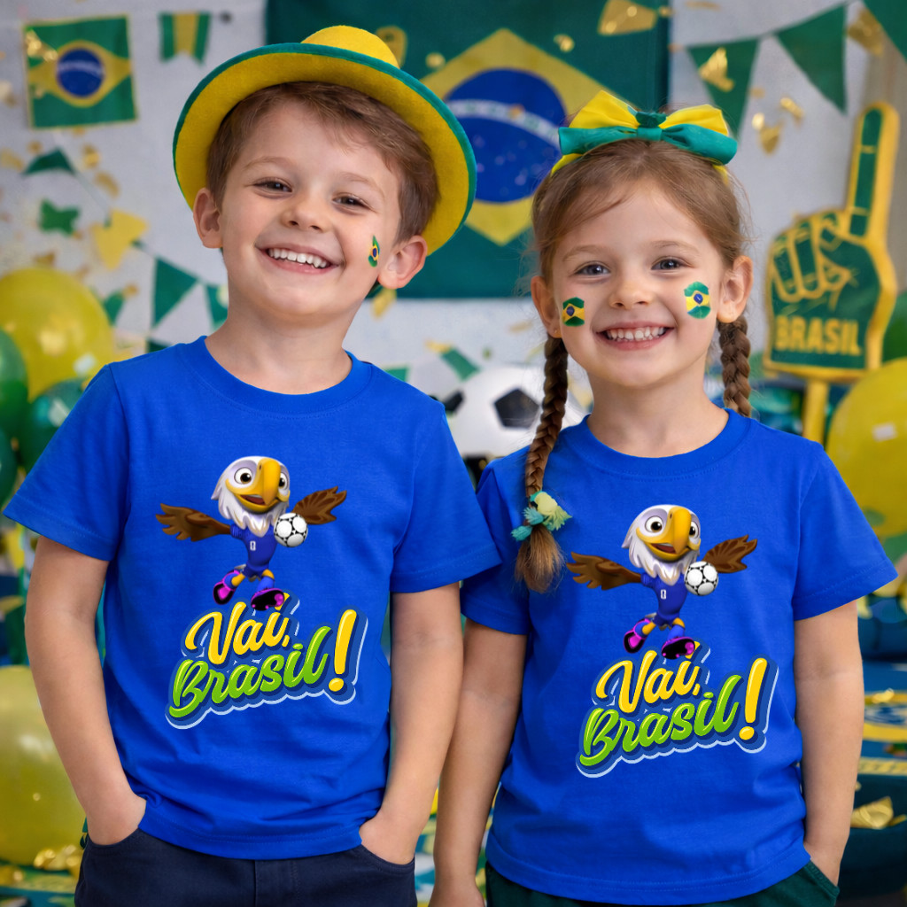 Camisa Infantil Unissex personalizada nome Copa do Mundo 2026 Brasil Torcedor Futebol Verde Amarela