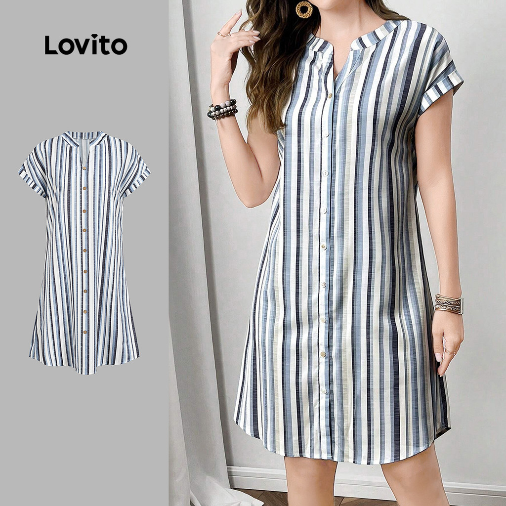 Lovito Vestido Listrado Feminino Para Primavera/verão LBL32021 em Oferta na Shopee