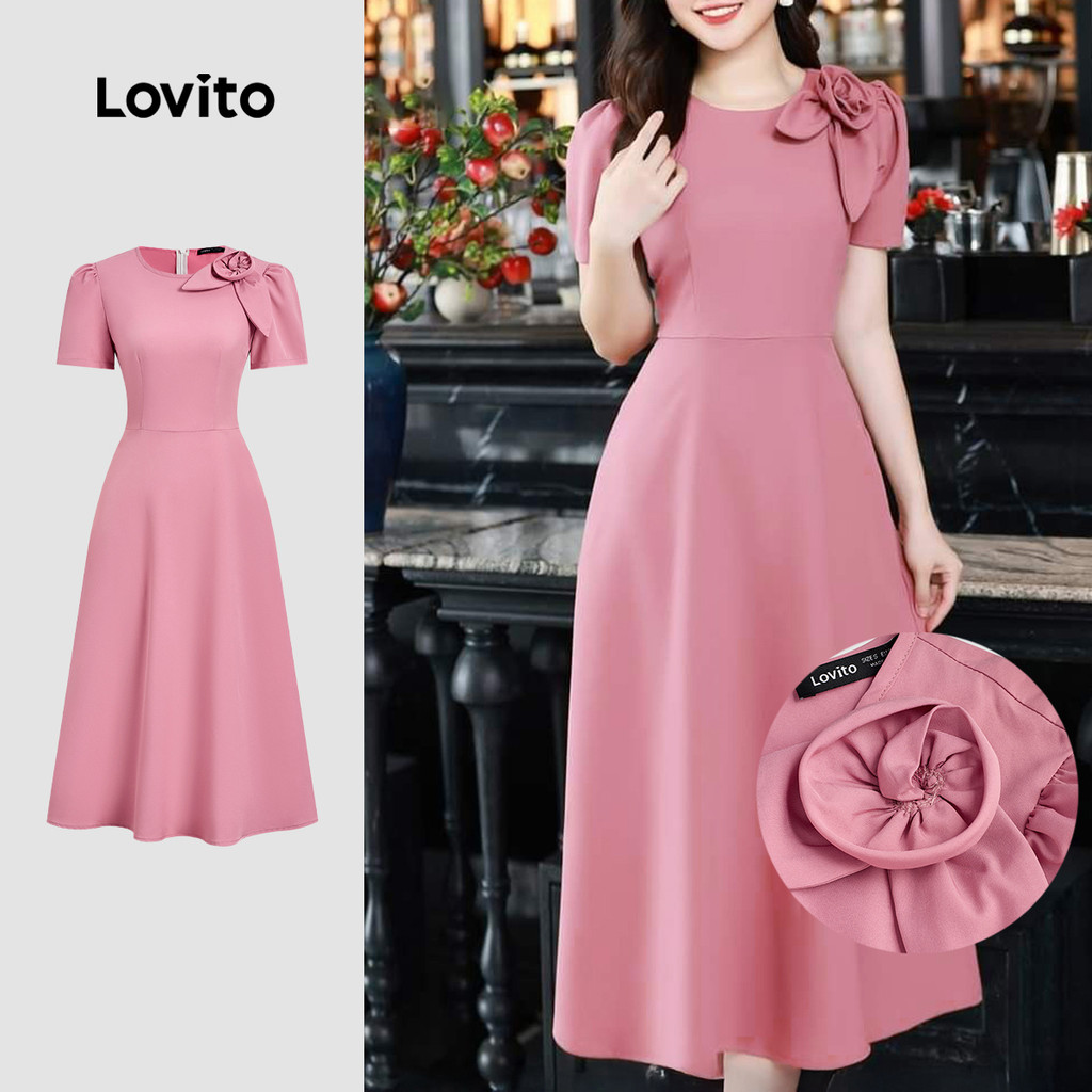 Lovito  Vestido Elegante 3d Flores Primavera/verão Vestido Rosa para Mulheres. L172ED713 em Oferta na Shopee