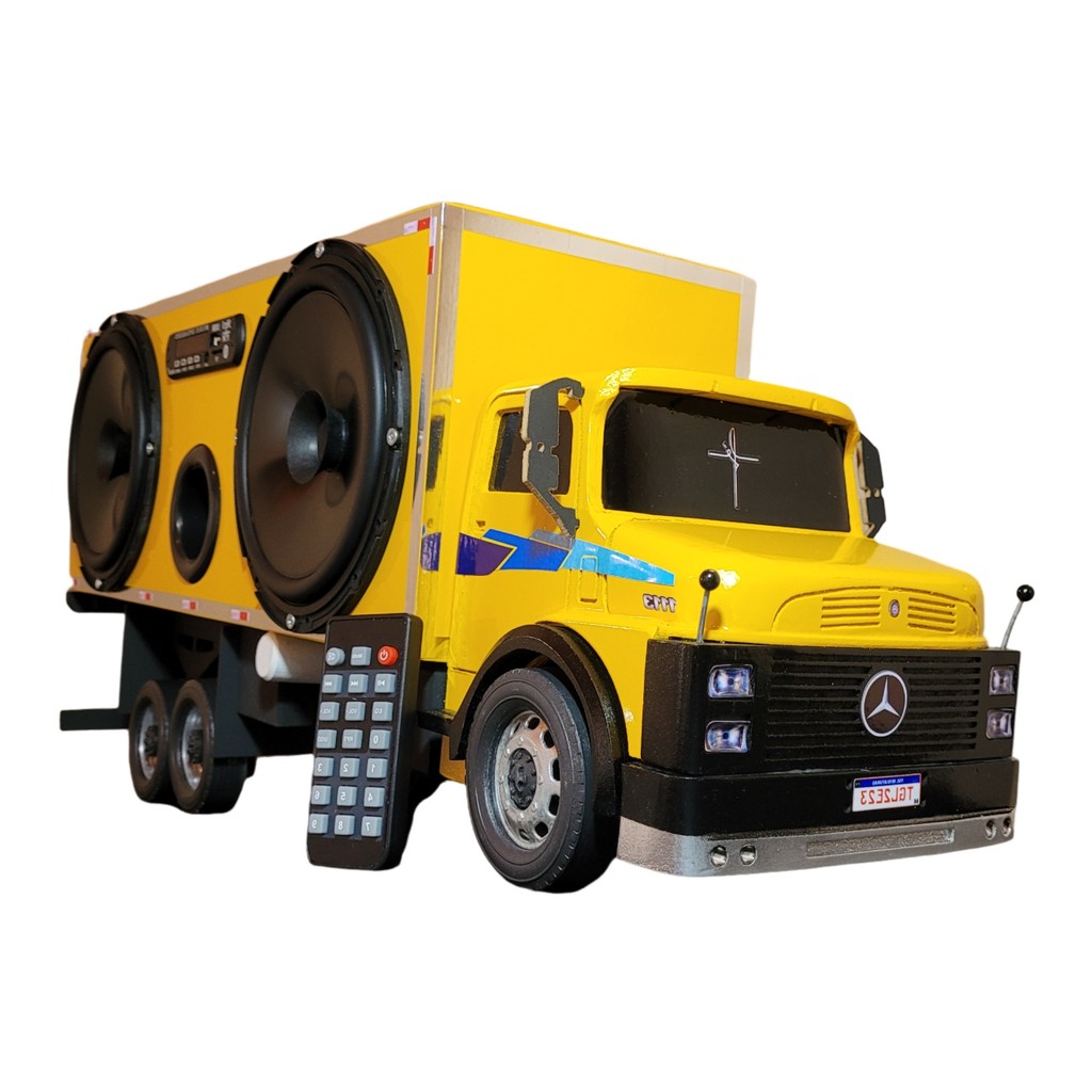 Caminhão 1113 Baú Caixa Som Bluetooth Usb Miniatura Amarelo