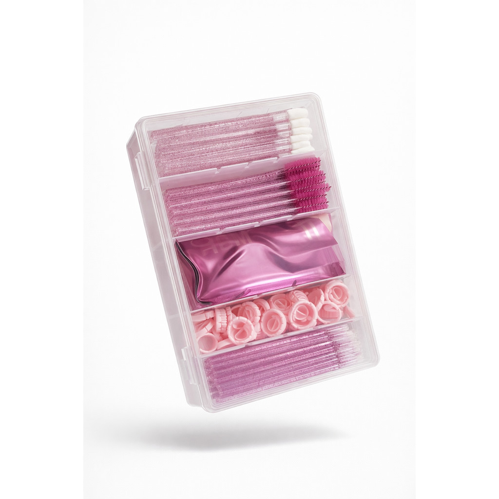 Kit Descartáveis Extensão de cílios com Aplicador Escovinha Microbrush Pad Transpore C/ Estojo