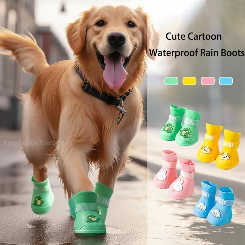 L-5XL 4 Peças De Sapato De Chuva De Borracha Antiderrapante À Prova D'água Para Animais De Estimação , Ao Ar Livre , Bot