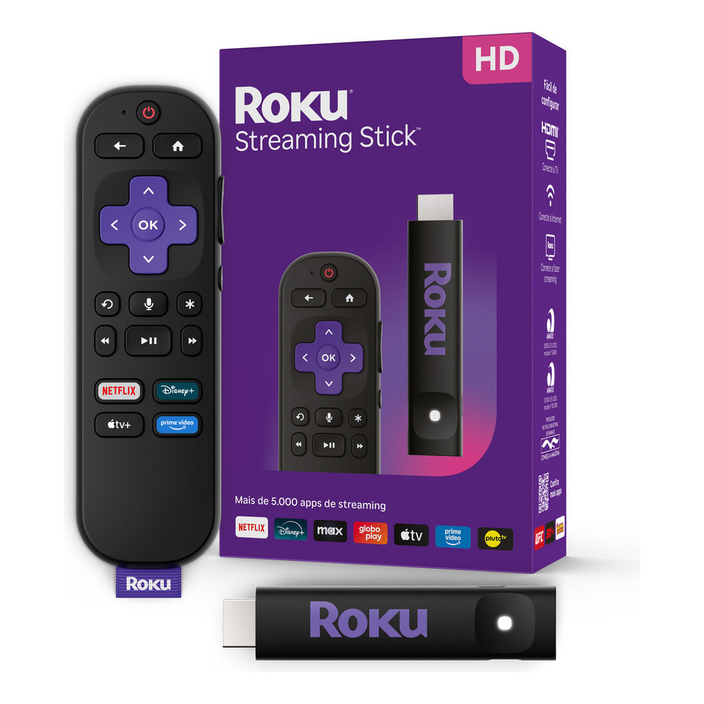Roku Streaming Stick Tvbox Aparelho Transforma Tv em Smart Conversor Smart Tv Controle Voz Wi-fi Longo Alcance | Original | com Apps e Canais Ao Vivo Grátis Sistema Rápido Preto de Voz - Miniatura 2