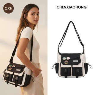Bolsa Transversal Masculina de Grande Capacidade, Bolsa de Lona em Bloco de Cores, Bolsa de Ombro Feminina, Mochila Esti