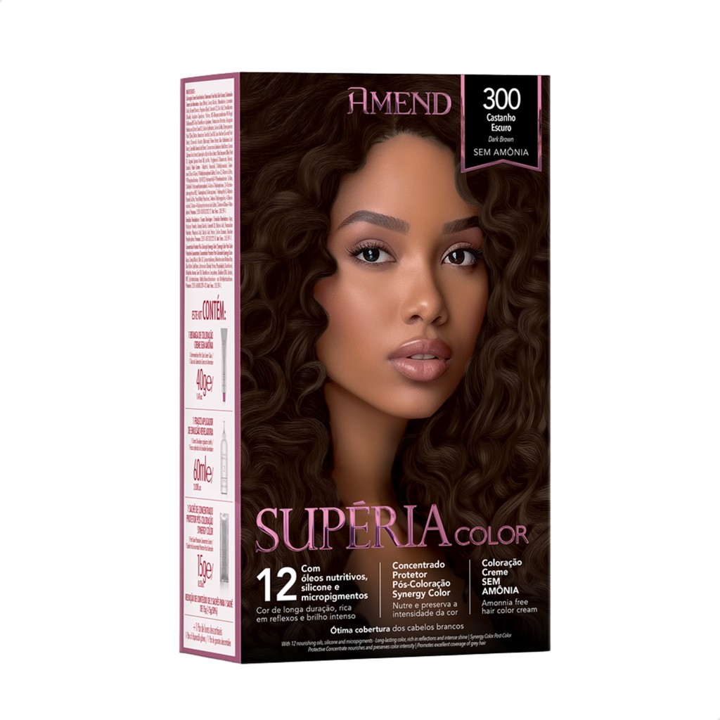 Tinta de Cabelo Amend Superia 300 Castanho Escuro Sem Amônia
