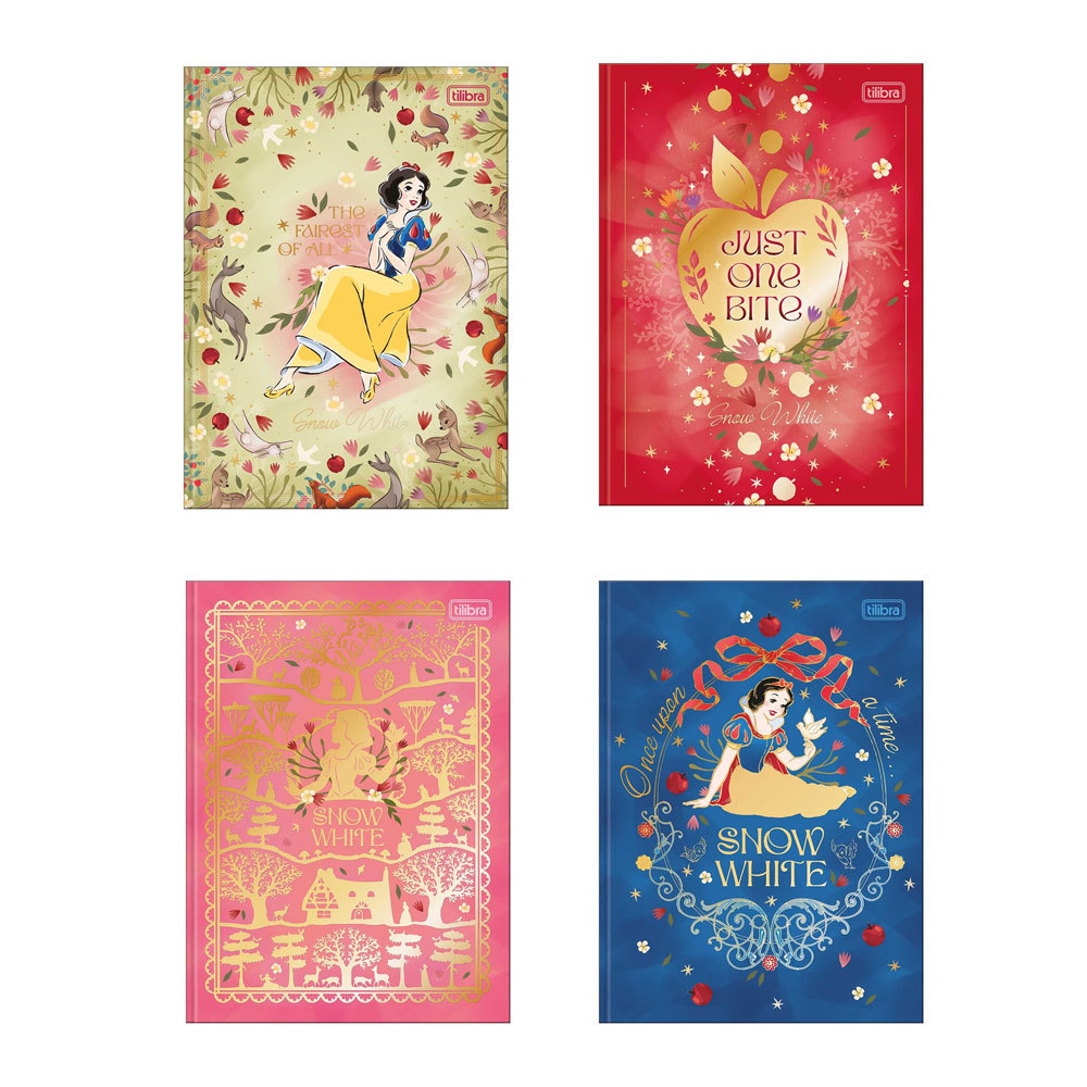 Caderno brochura capa dura colegial 1x1 80 folhas Branca de Neve Tilibra