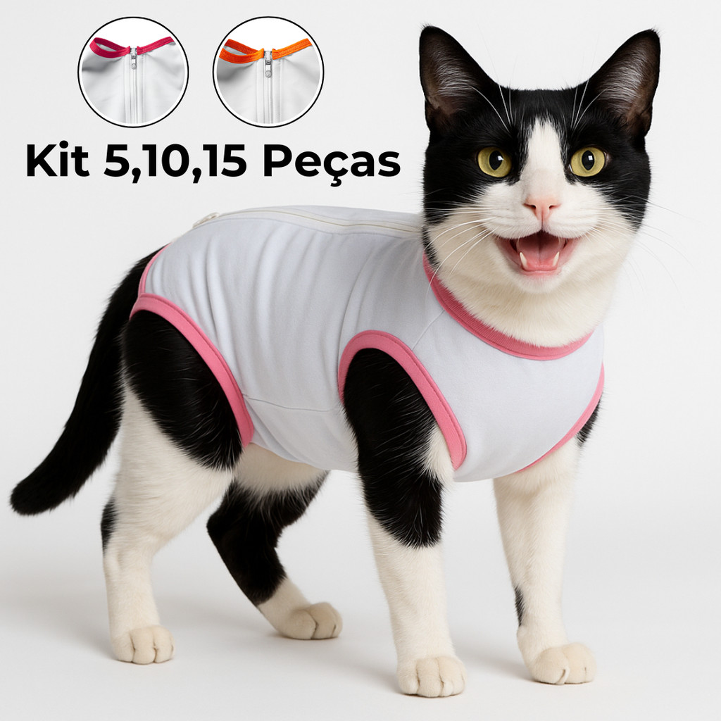 Kit 5,10,15 Roupas Pós Cirúrgica Pet - Macacão Protetor para Gato Castração Cirurgia Macho e Fêmea Atacado para Lojas