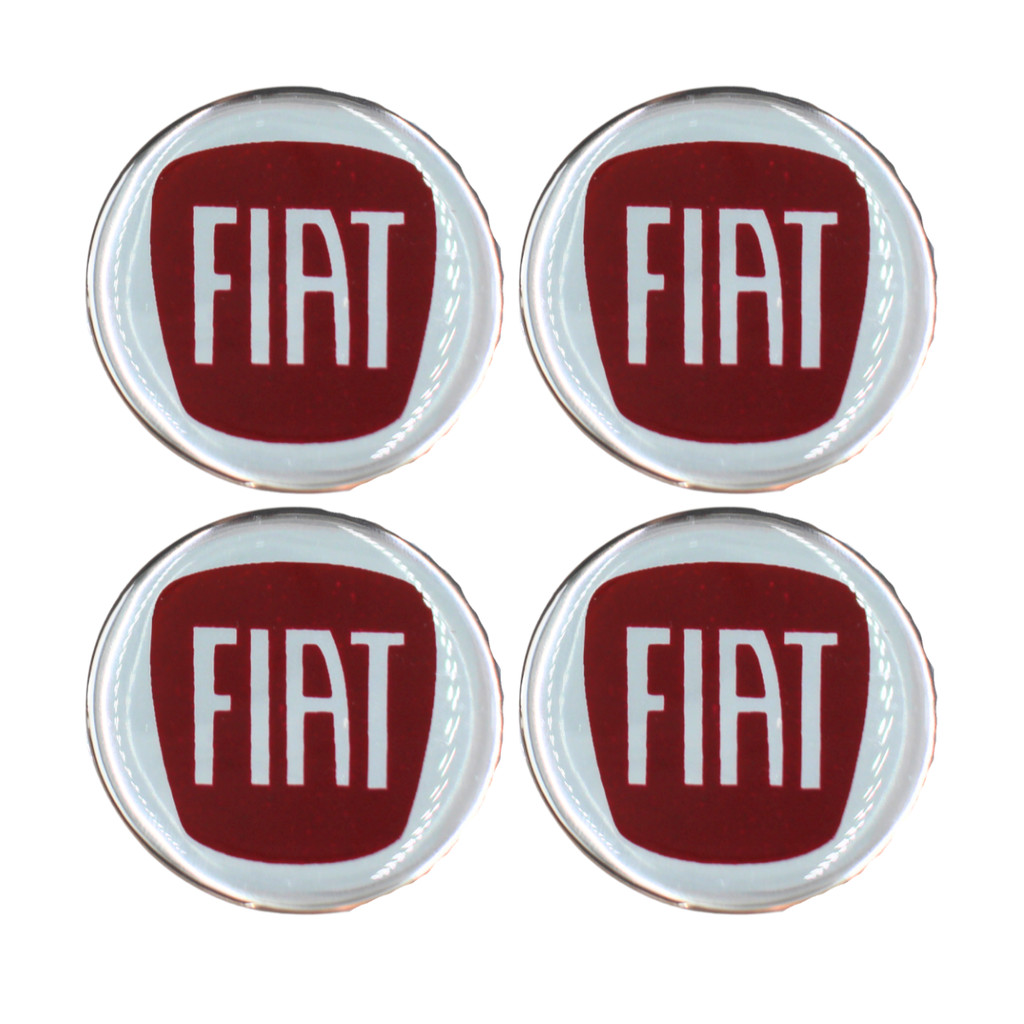 Jogo 4 Emblema Adesivo Calota Fiat Vermelho 48mm Resinado
