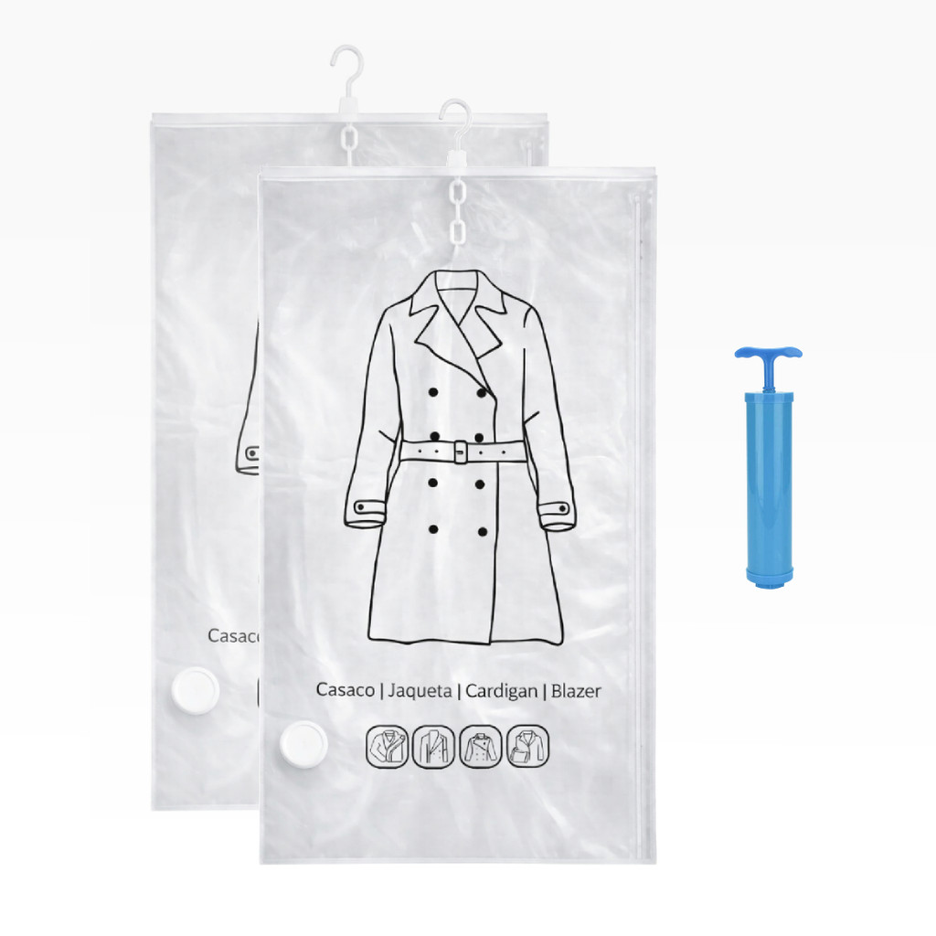 Saco a Vacuo Com Cabide Organizador De Roupas Guarda Roupa 70x130cm Kit 2 Unidades em Oferta na Shopee