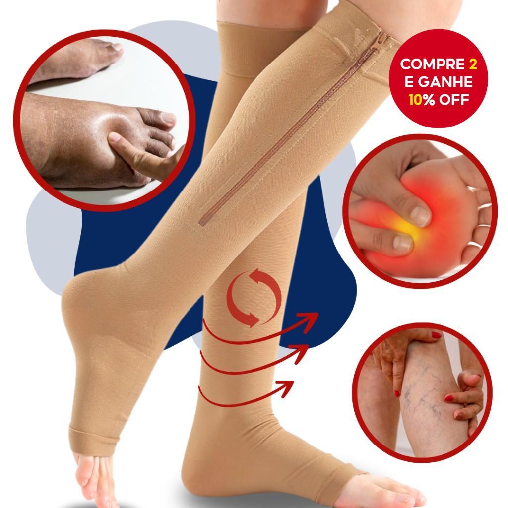 Meias De Compressão Com Zíper 3/4 Aberto | Suporte Discreto Para Inchaço E Alívio Da Dor (Tom Pele) em Oferta na Shopee