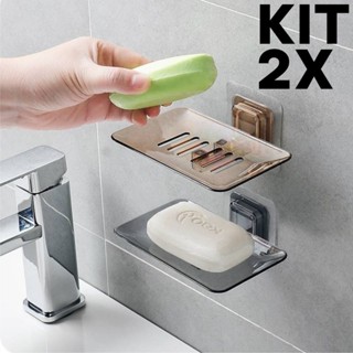 Saboneteira Transparente de Parede com Drenagem Adesivo Sem Perfuração Banheiro em Oferta na Shopee