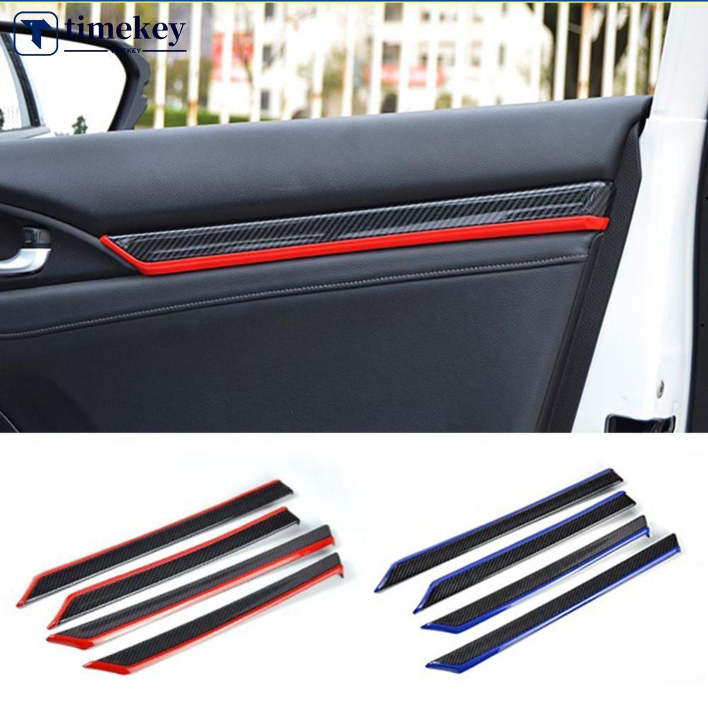 TIMEKEY 8 Pçs/Set Interior Do Carro Porta Guarnição Decalques Capa Para Honda Civic 10th 2016 2017 Estilo De Fibra Carbo