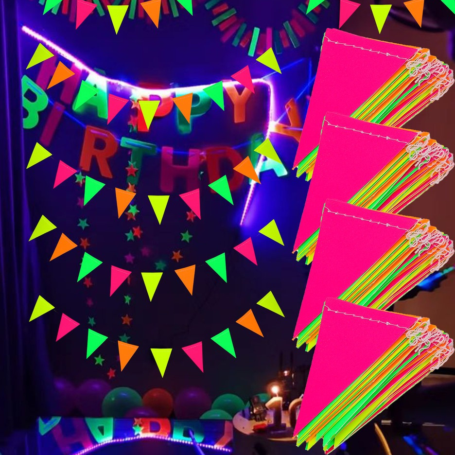 1/2/3 Pacotes De Bandeiras Fluorescentes De Néon | Papel Brilhante Reativo UV Para Festas , Durável E Leve , Comprimento