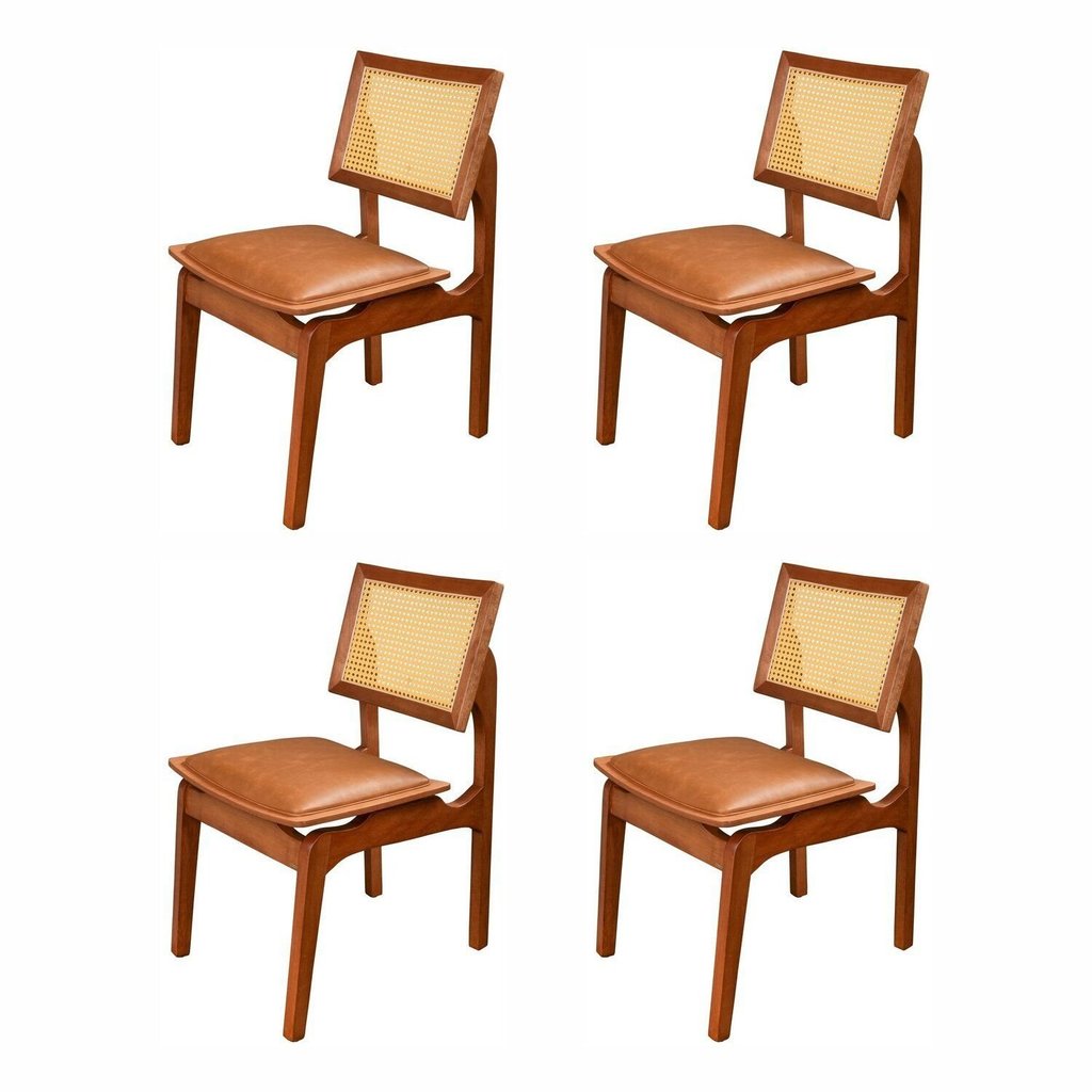 Kit 4 Cadeiras de Madeira 100% Maciça Tauari e Rattan Natural com Assento Estofado Daren Li 4 em Oferta na Shopee